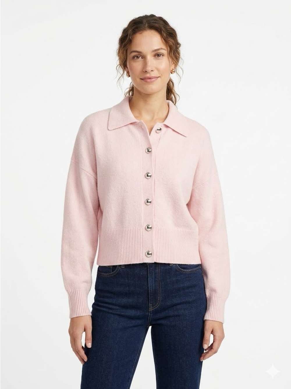 A New Day Soft Pink Heart Shape Button-Front cardigan Sweater Size M